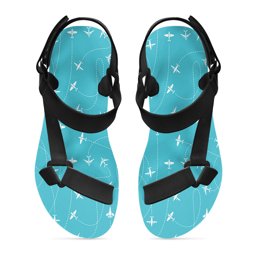 Travel The The World By Plane 2 Designed Open Toe Sandals (Slippers)