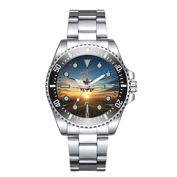 Airplane over Runway Towards the Sunrise Designed Luxury Aviators Best Choice Watches