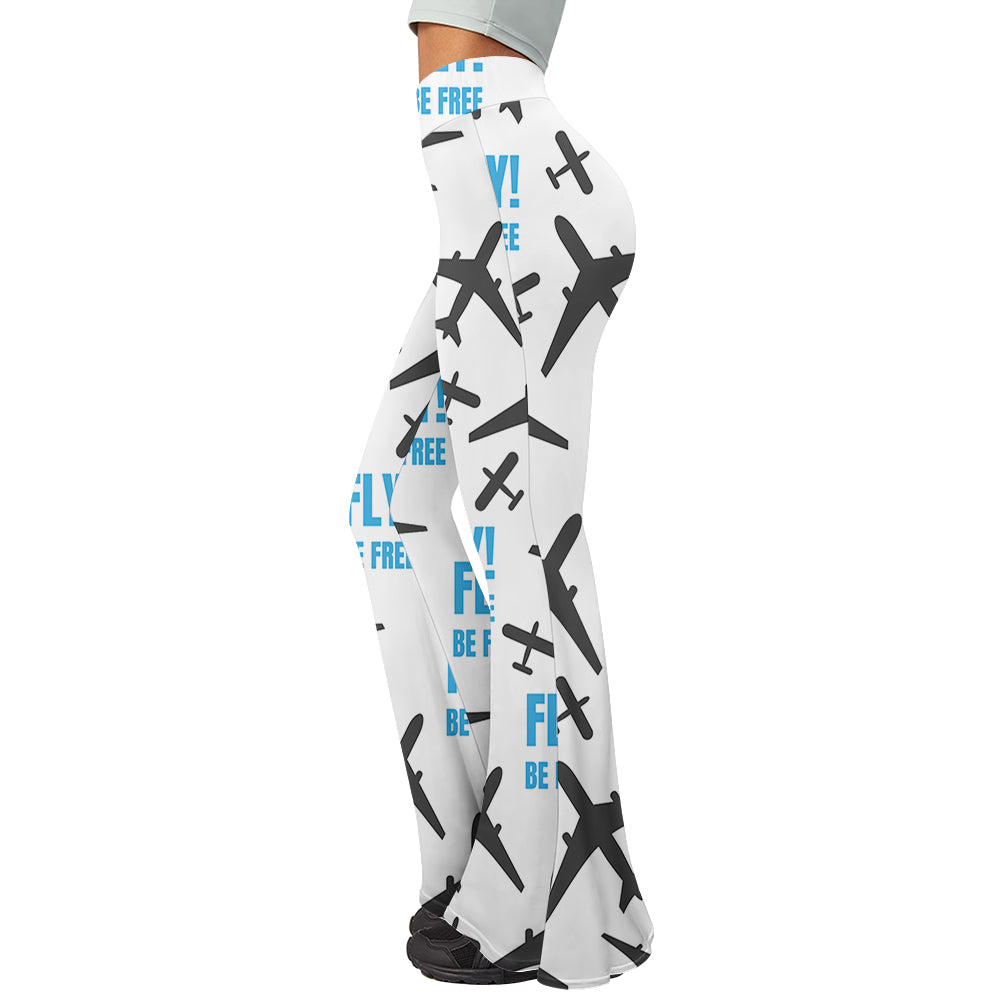 Fly Be Free White 2 Designed Women Yoga Flared Pants