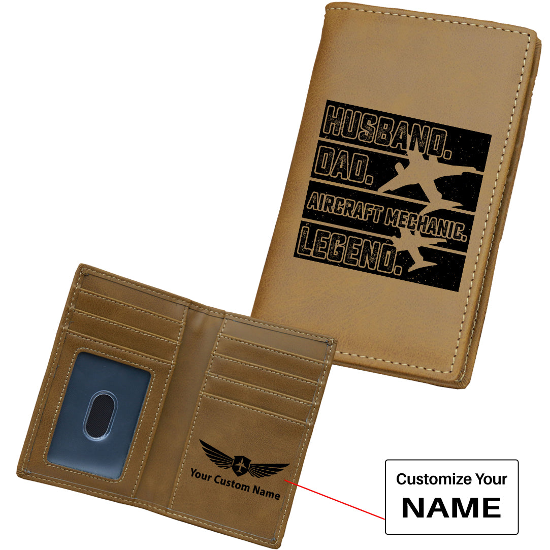 Husband & Dad & Aircraft Mechanic & Legend Designed Leather Card Holder Wallets