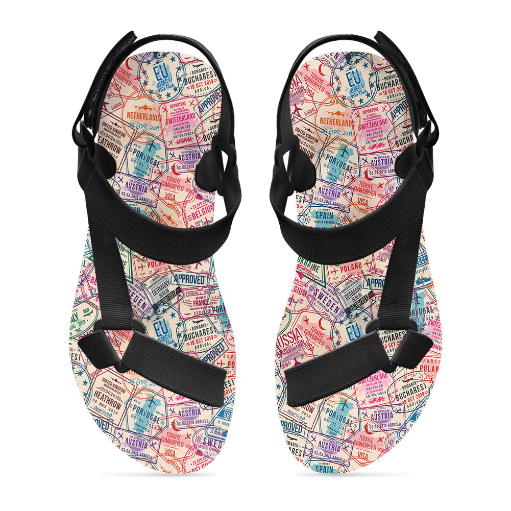 Passport Stamps Designed Open Toe Sandals (Slippers)