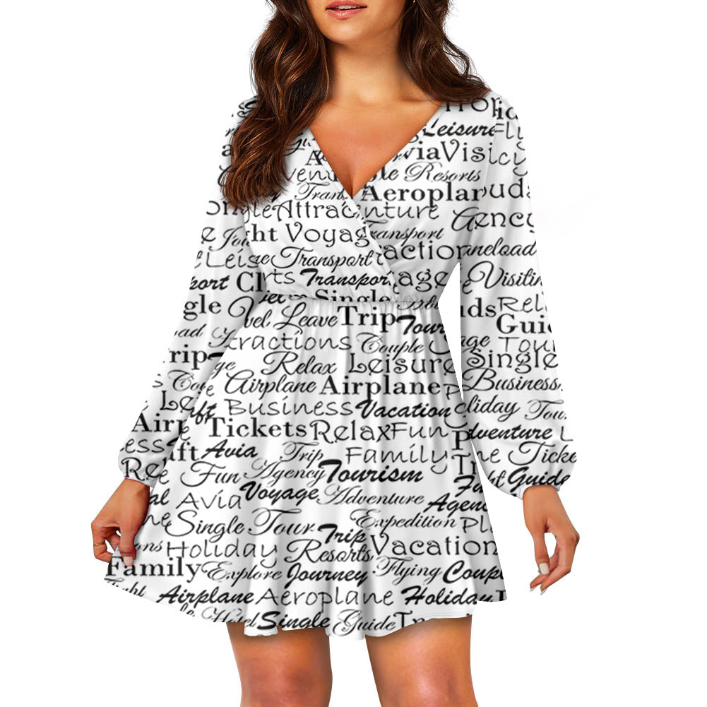 Aviation Lovers Texts Designed Women V-neck Dress