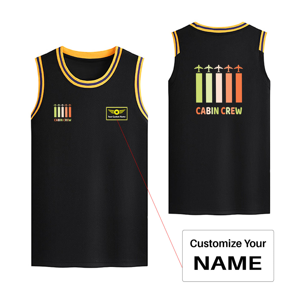 Colourful Cabin Crew Designed Basketball Style Sports Tank Tops