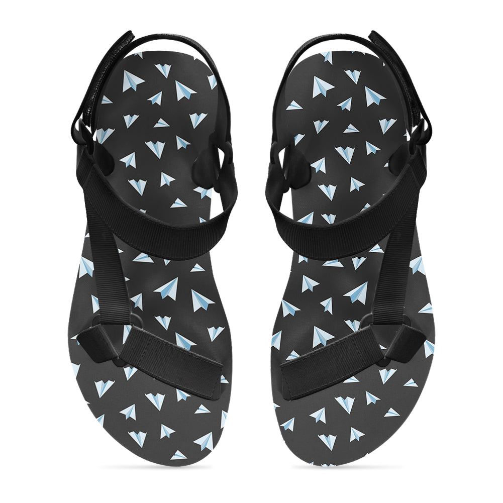 Paper Airplanes (Gray) Designed Open Toe Sandals (Slippers)