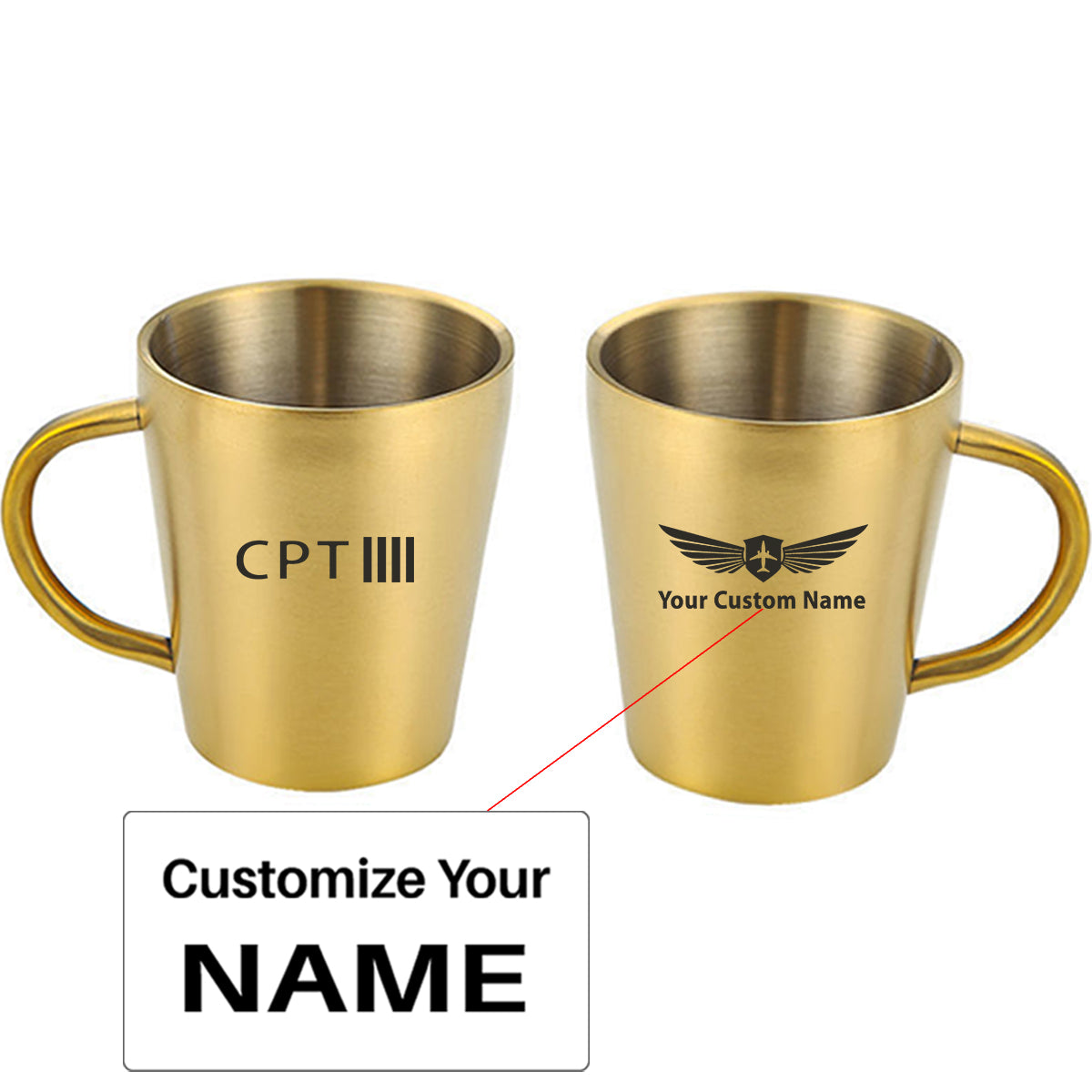 CPT & 4 Lines Designed Stainless Steel Coffee Mugs