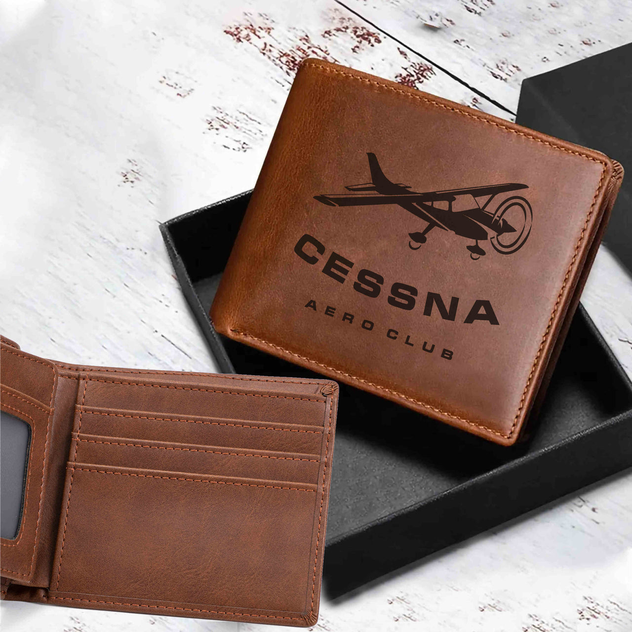 Cessna Aeroclub Designed Laser Leather Wallets