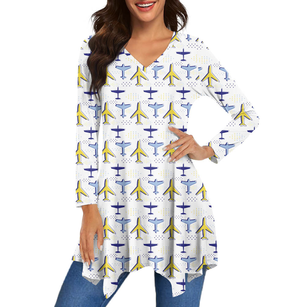 Very Colourful Airplanes 2 Designed Women Lrregular V-neck Skirts