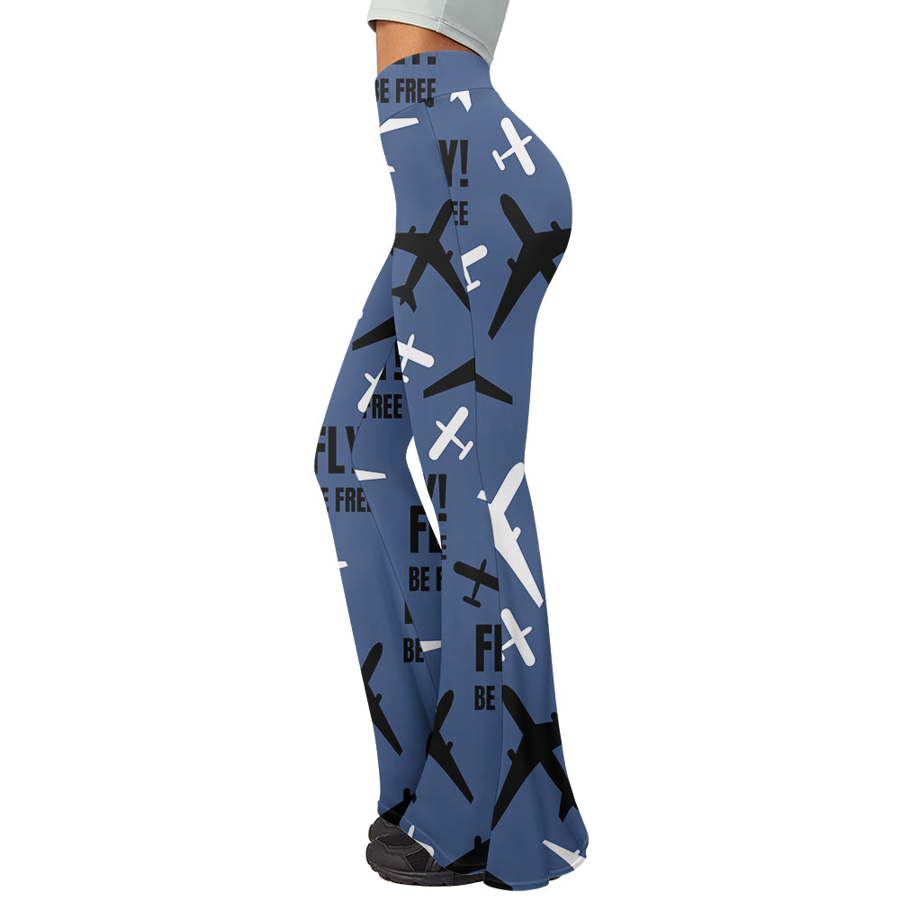 Fly Be Free Blue 2 Designed Women Yoga Flared Pants