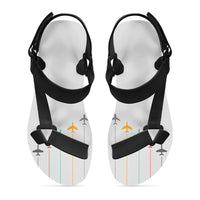 Thumbnail for Black & White Super Travel Icons Light Gray Designed Open Toe Sandals (Slippers)