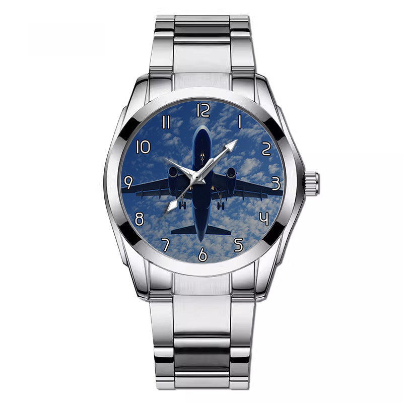 Airplane From Below Designed Stainless Steel Band Watches