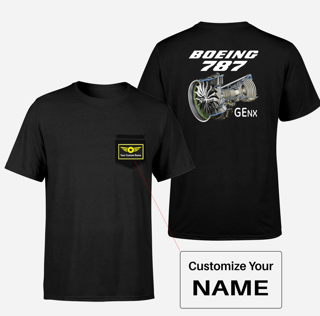 Boeing 787 & GENX Engine Designed Pocket T-Shirts