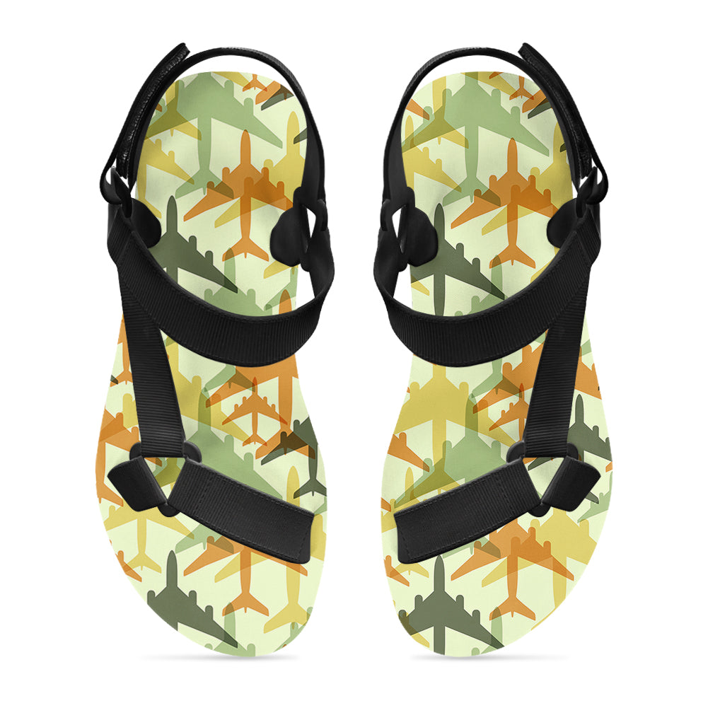 Seamless Colourful Airplanes Designed Open Toe Sandals (Slippers)