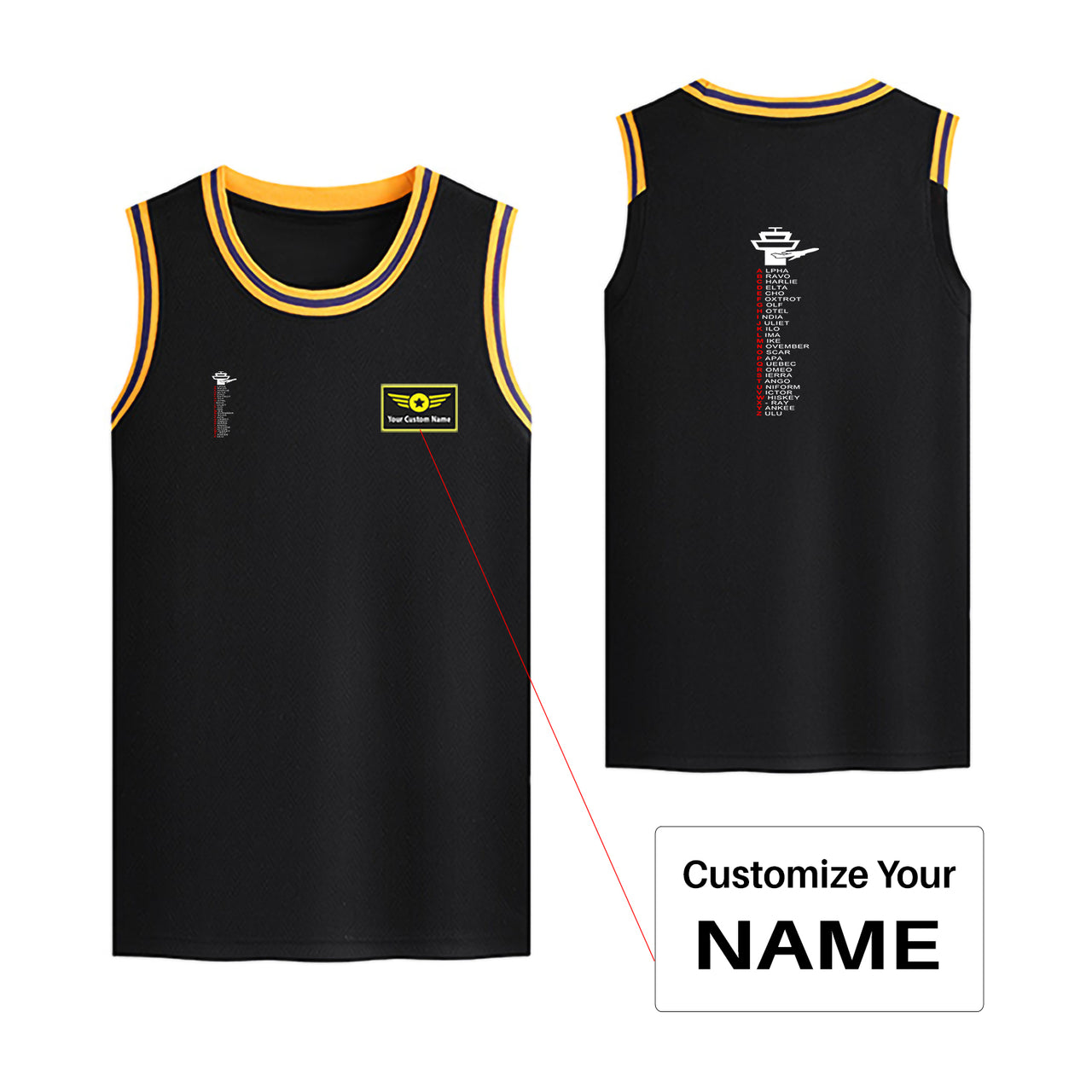 Aviation Alphabet Designed Basketball Style Sports Tank Tops