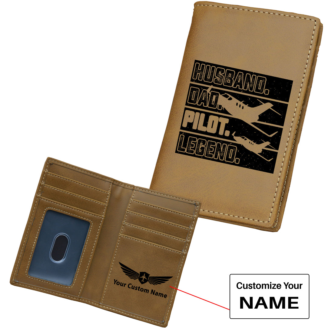 Husband & Dad & Pilot & Legend Designed Leather Card Holder Wallets