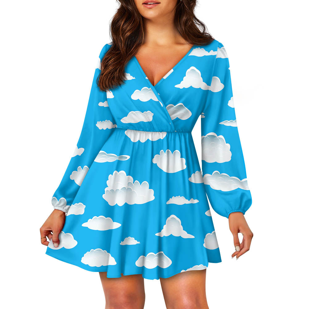 Amazing Clouds 2 Designed Women V-neck Dress