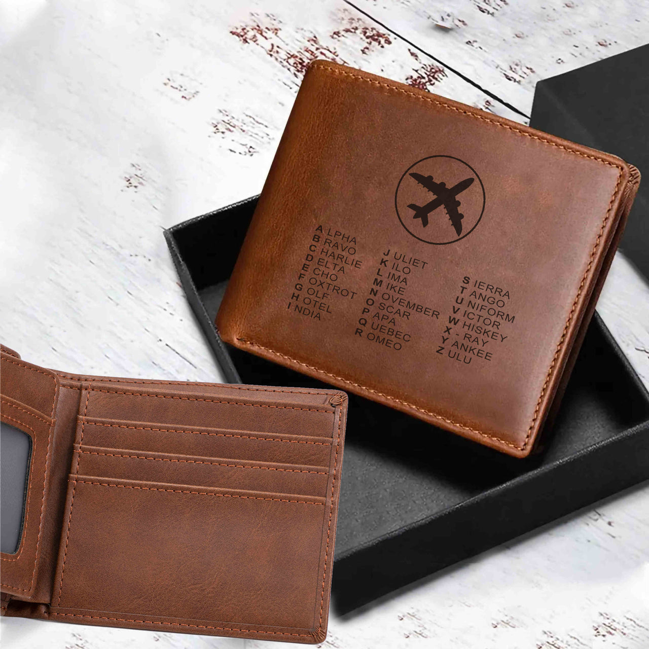 Aviation Alphabet 2 Designed Laser Leather Wallets