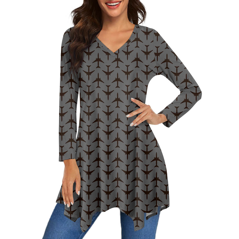 Perfectly Sized Seamless Airplanes Gray Designed Women Lrregular V-neck Skirts