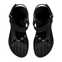 Thumbnail for Black & White Super Travel Icons Black Designed Open Toe Sandals (Slippers)