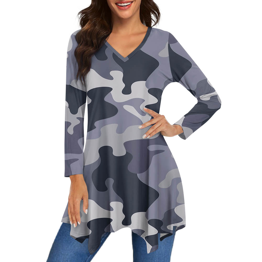 Military Camouflage Army Gray Designed Women Lrregular V-neck Skirts