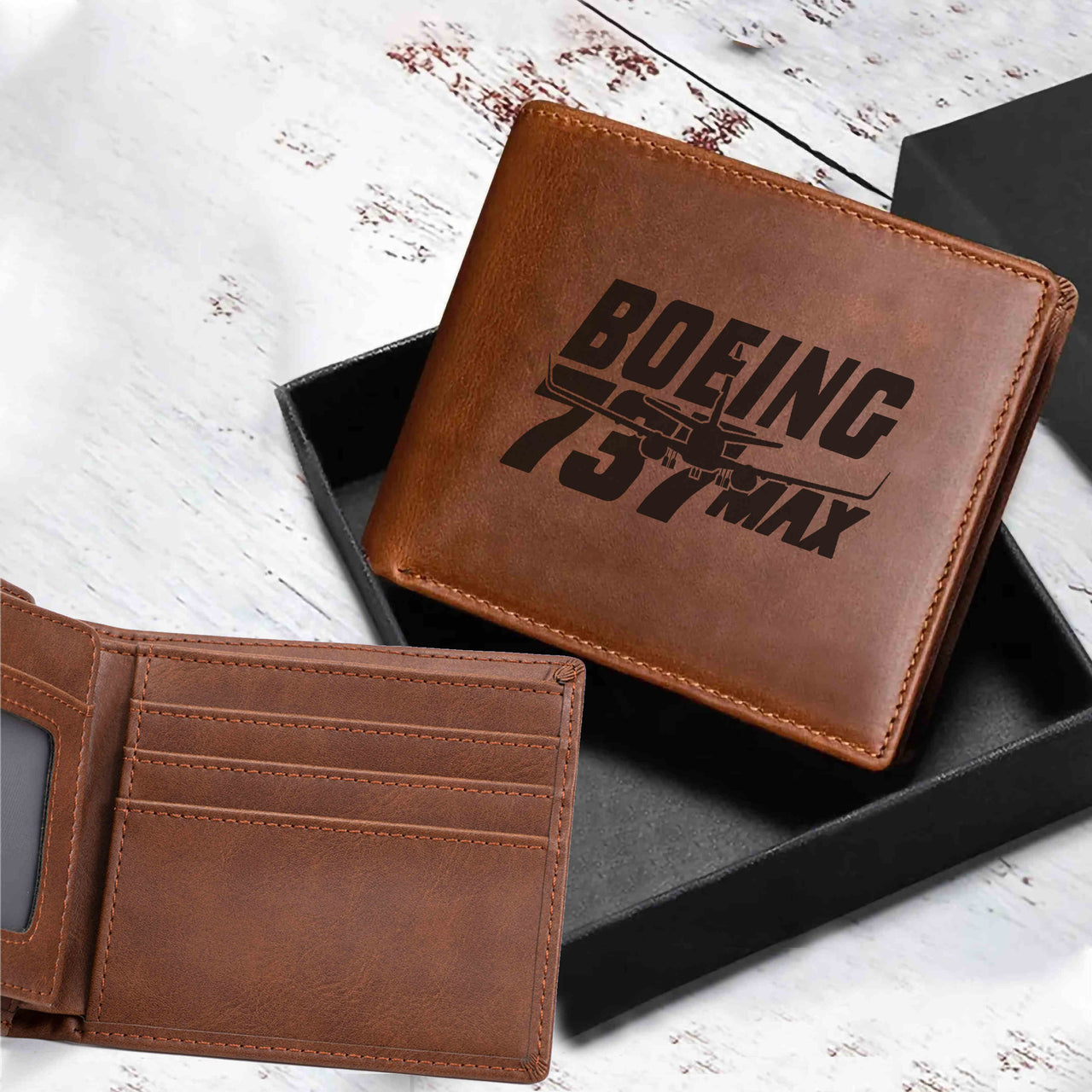 Amazing 737 Max Designed Laser Leather Wallets