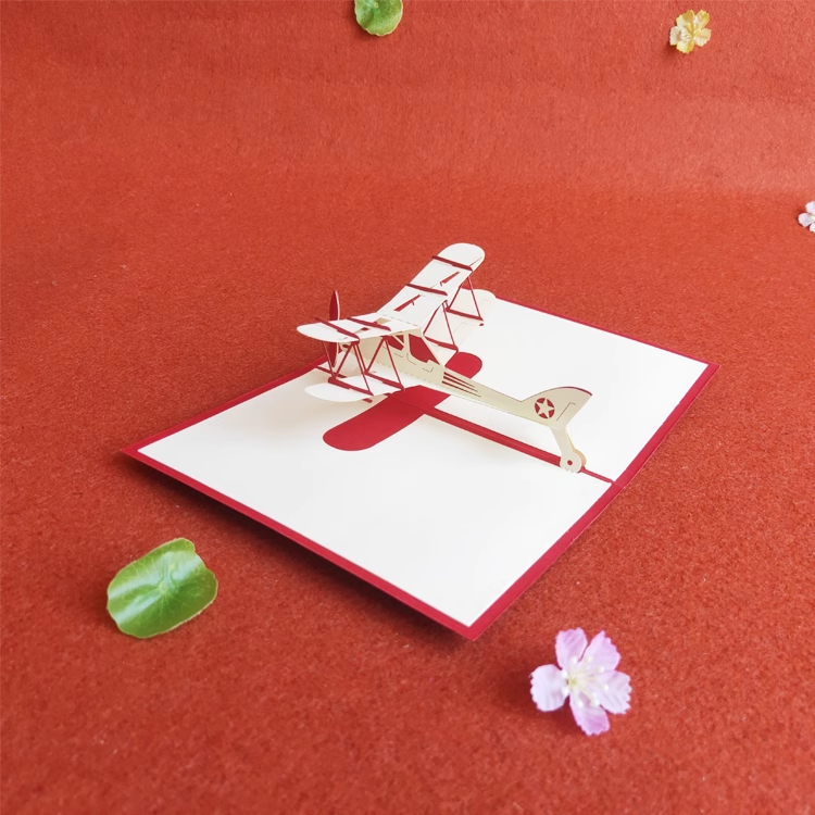 Retro Airplanepilot Red Paper Cuttings 3D greeting card