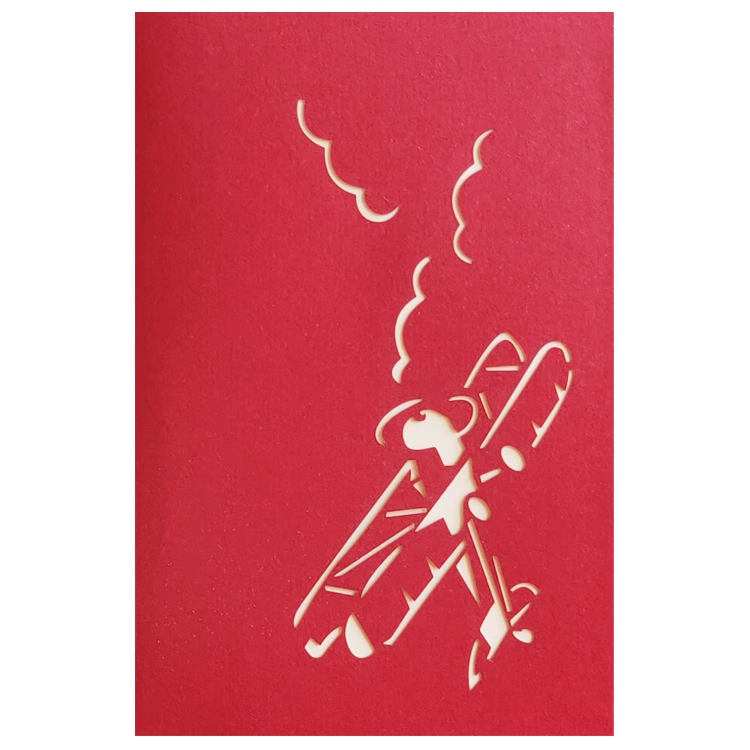 Retro Airplanepilot Red Paper Cuttings 3D greeting card