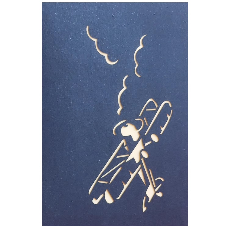 Retro Airplanepilot Blue Paper Cuttings 3D greeting card