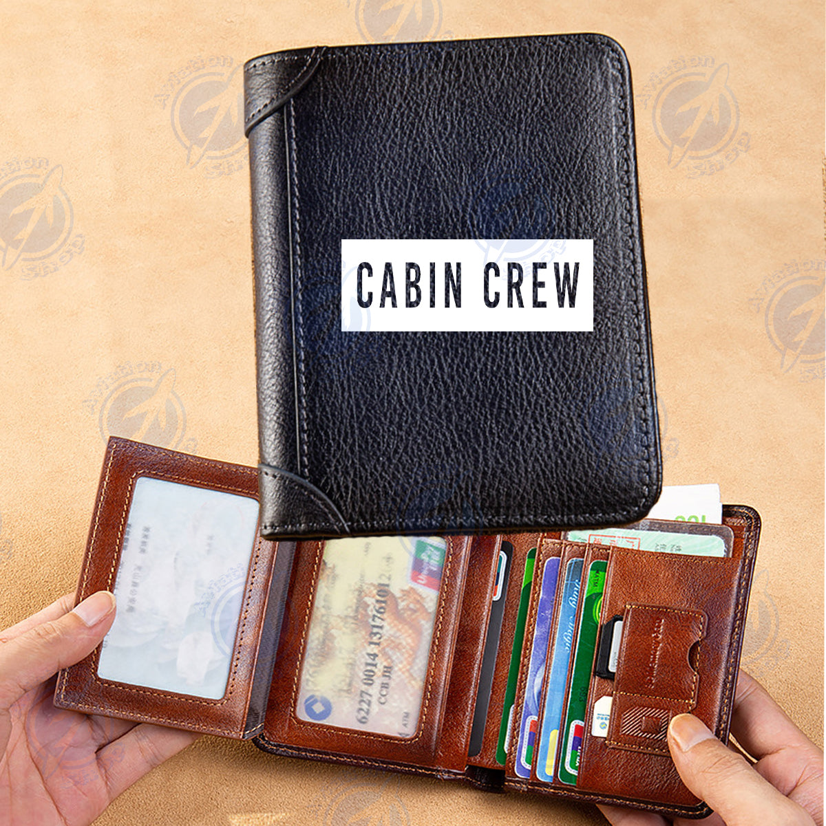 Cabin Crew Text Designed Leather Wallets