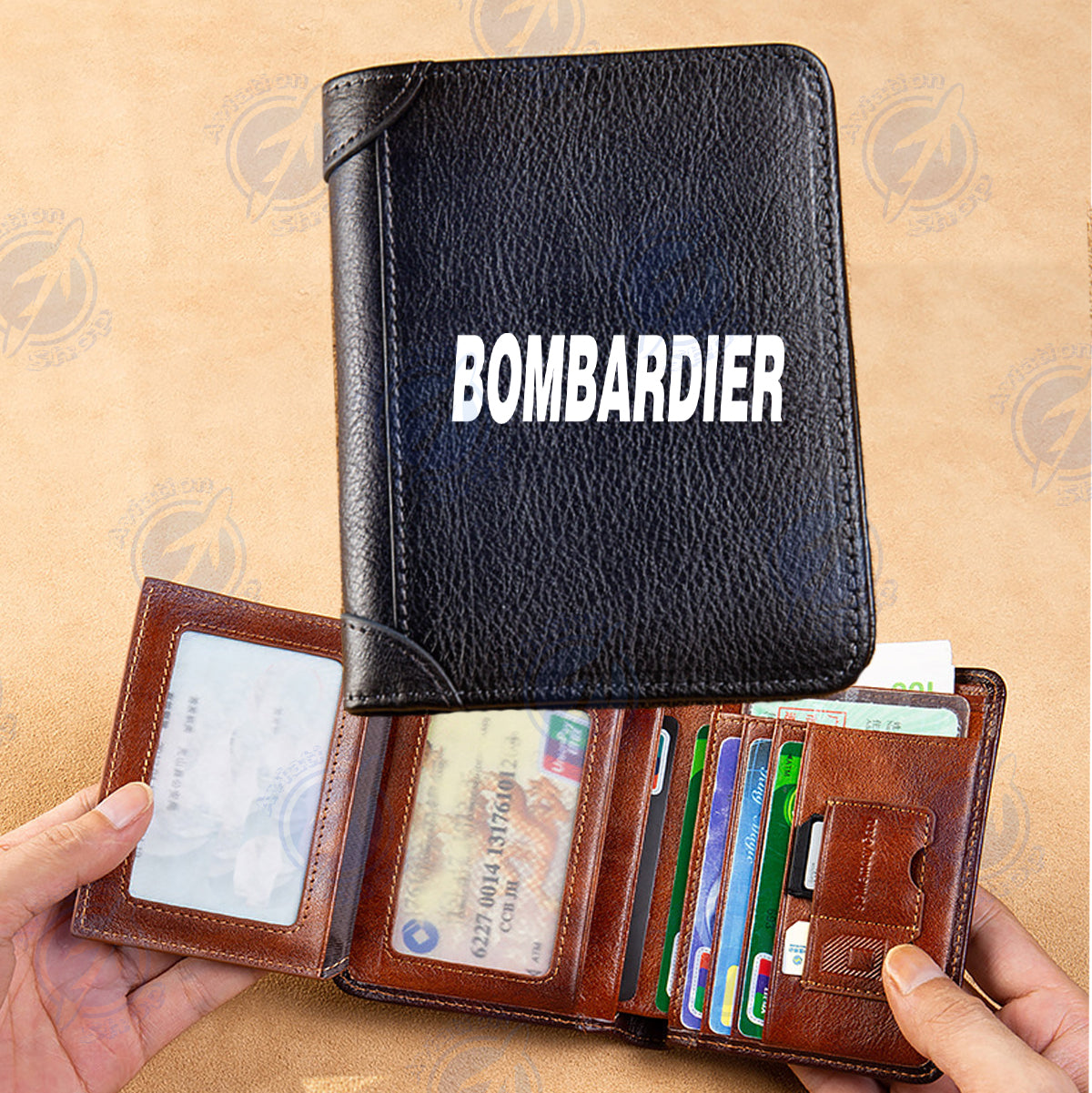 Bombardier & Text Designed Leather Wallets