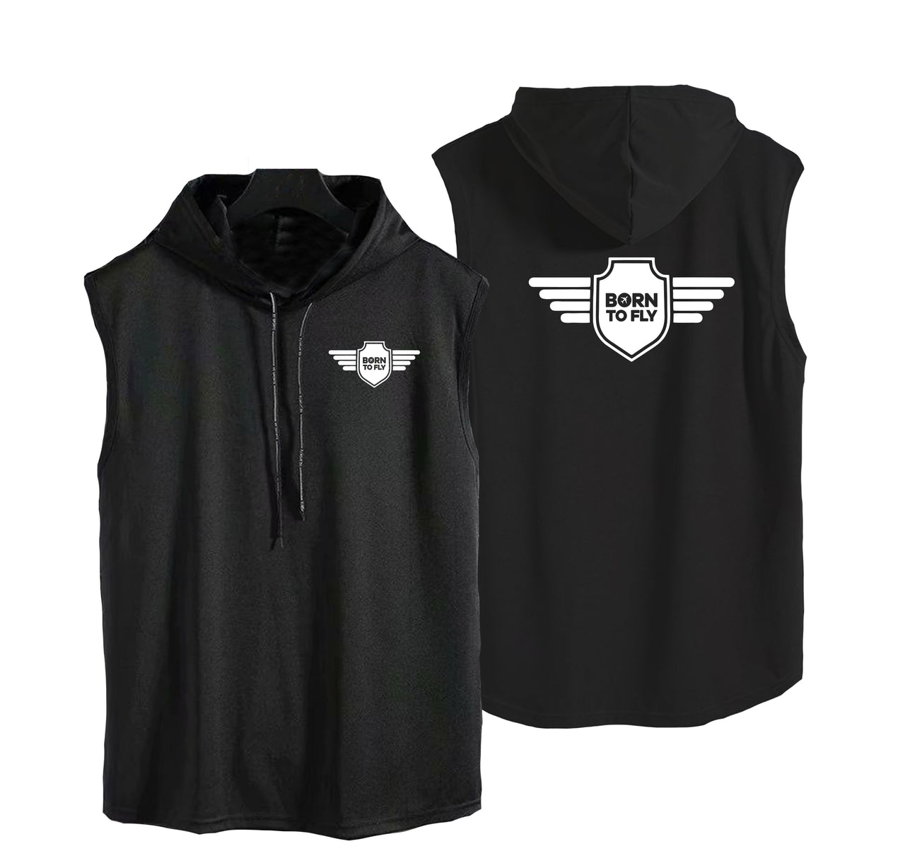 Born To Fly & Badge Designed Hooded Tank Tops