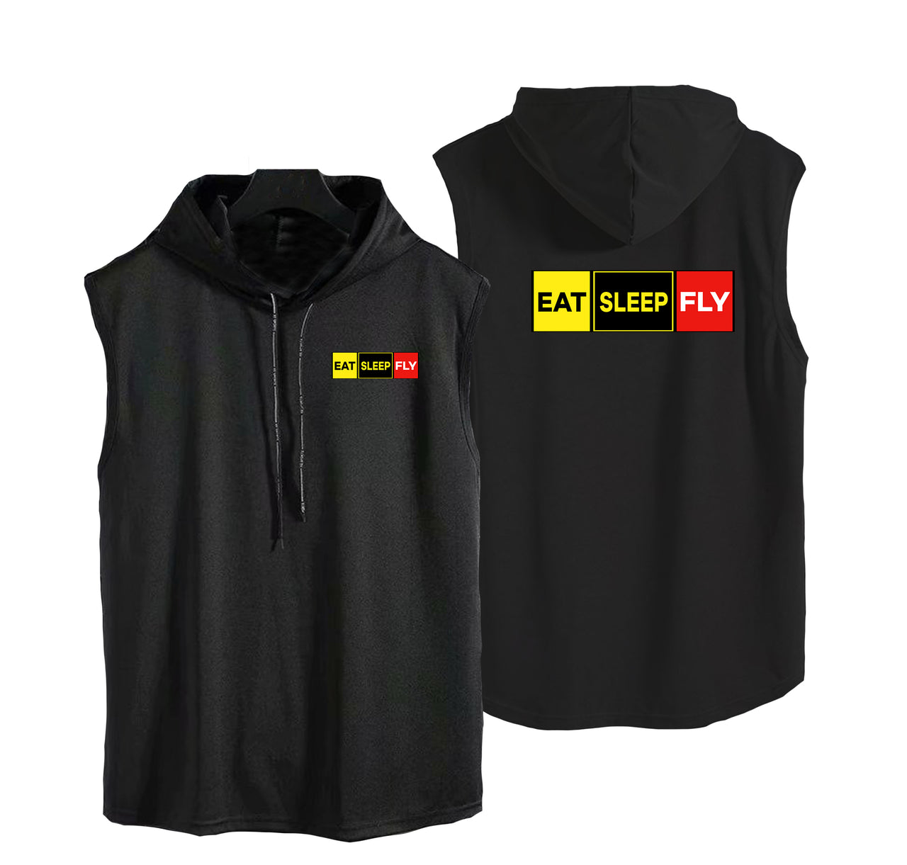 Eat Sleep Fly (Colourful) Designed Hooded Tank Tops