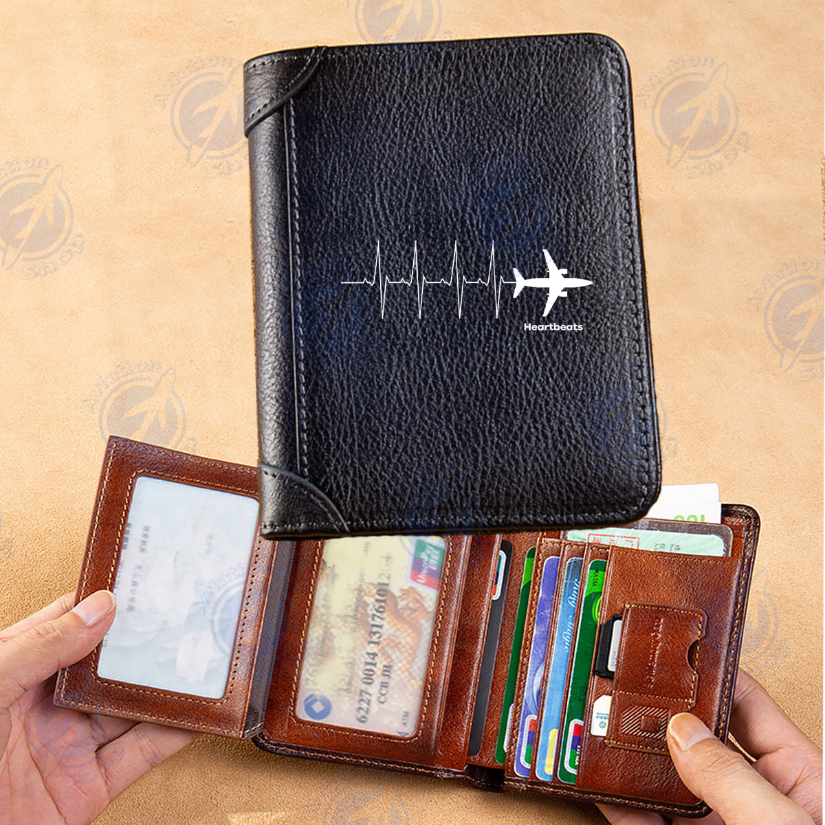 Aviation Heartbeats Designed Leather Wallets