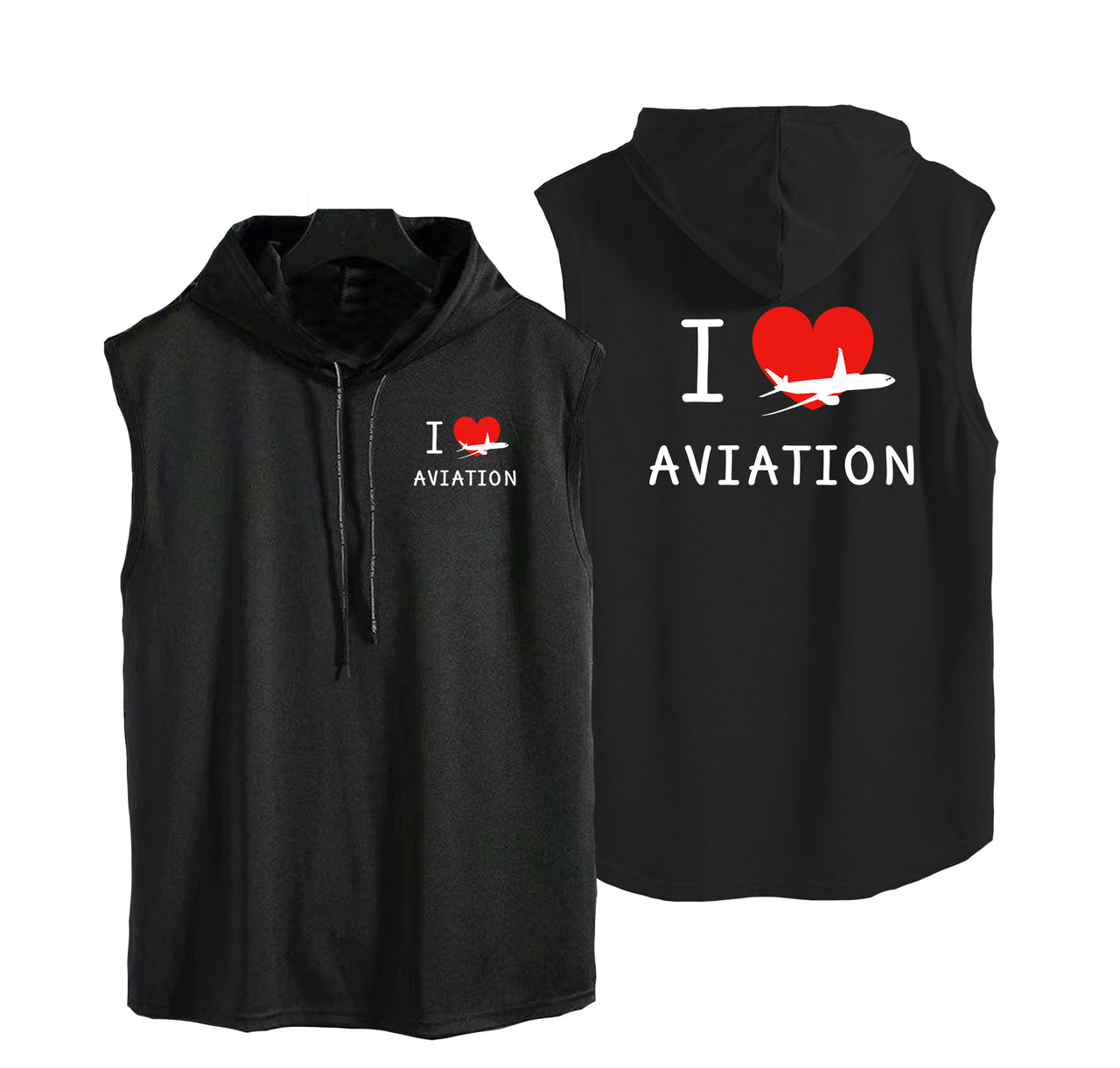 I Love Aviation Designed Hooded Tank Tops