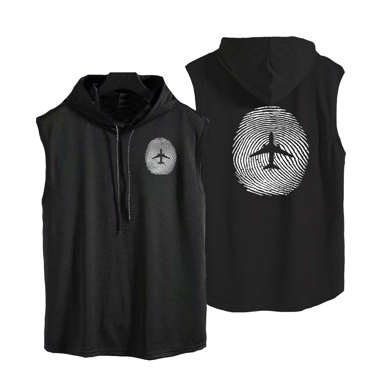 Aviation Finger Print Designed Hooded Tank Tops