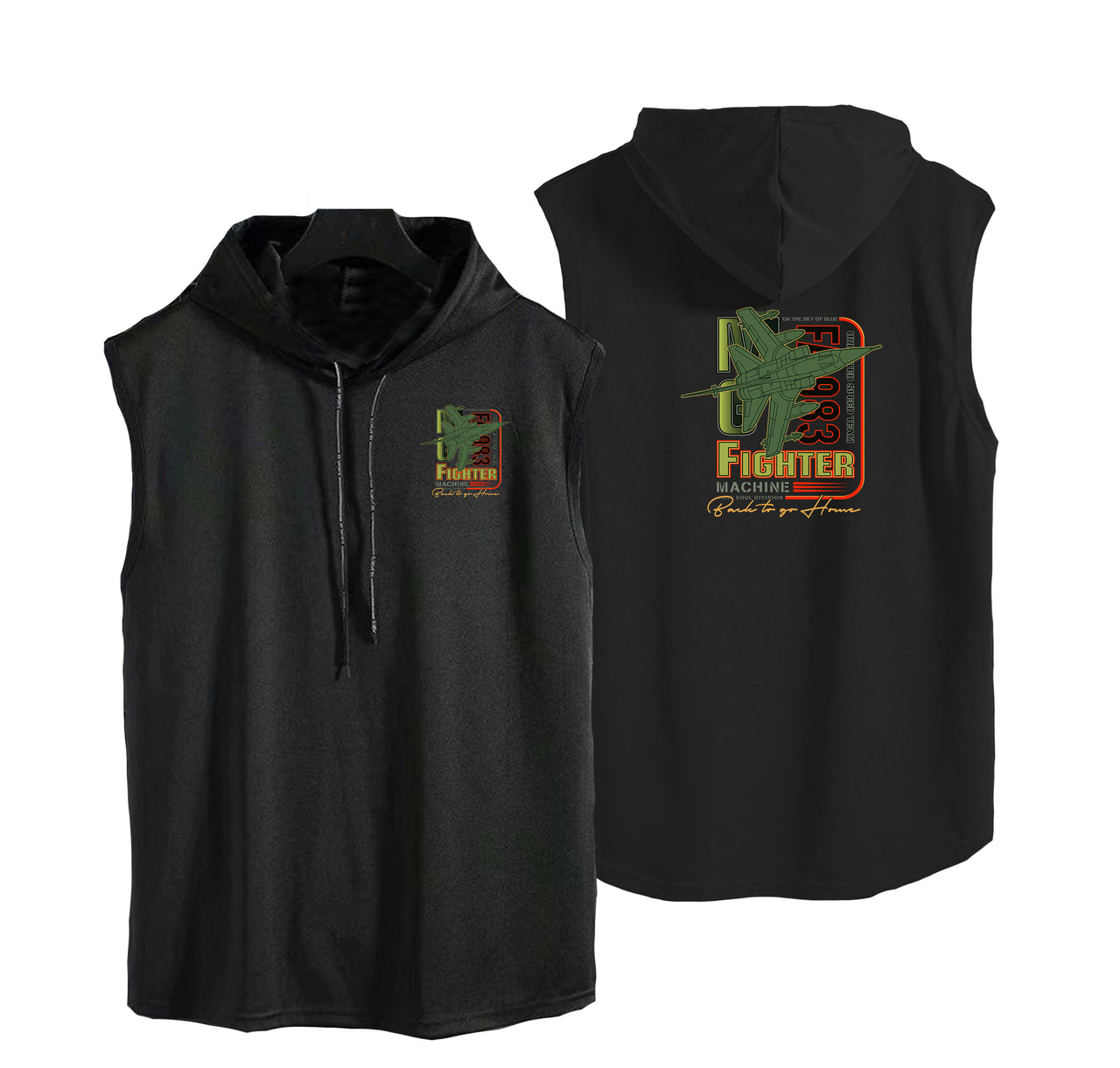 Fighter Machine Designed Hooded Tank Tops