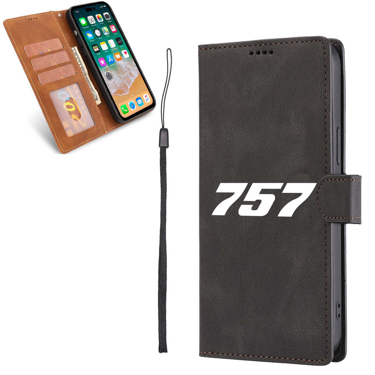757 Flat Text Designed Leather iPhone Cases