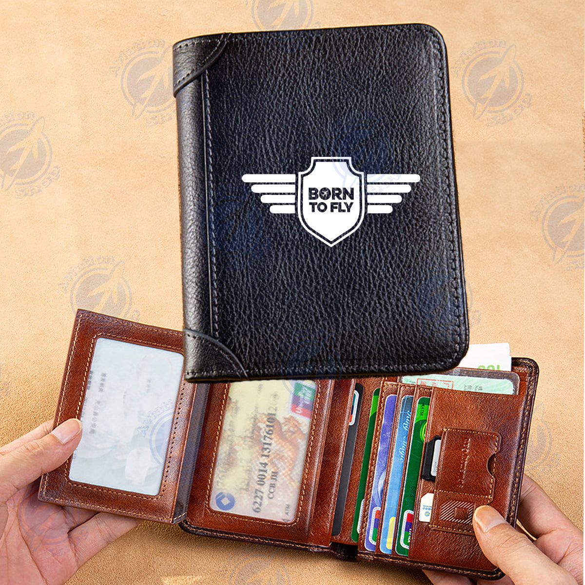 Born To Fly & Badge Designed Leather Wallets