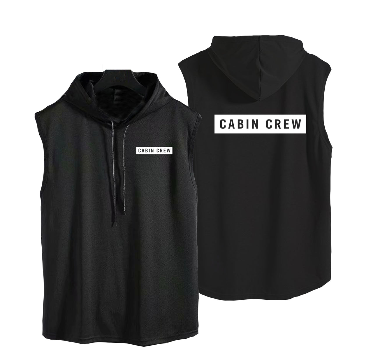 Cabin Crew Text Designed Hooded Tank Tops