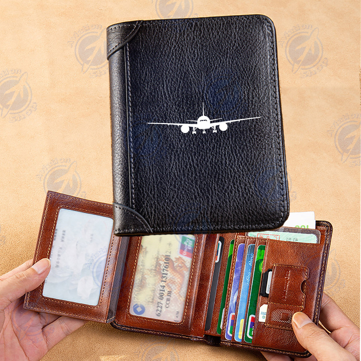 Boeing 777 Silhouette Designed Leather Wallets