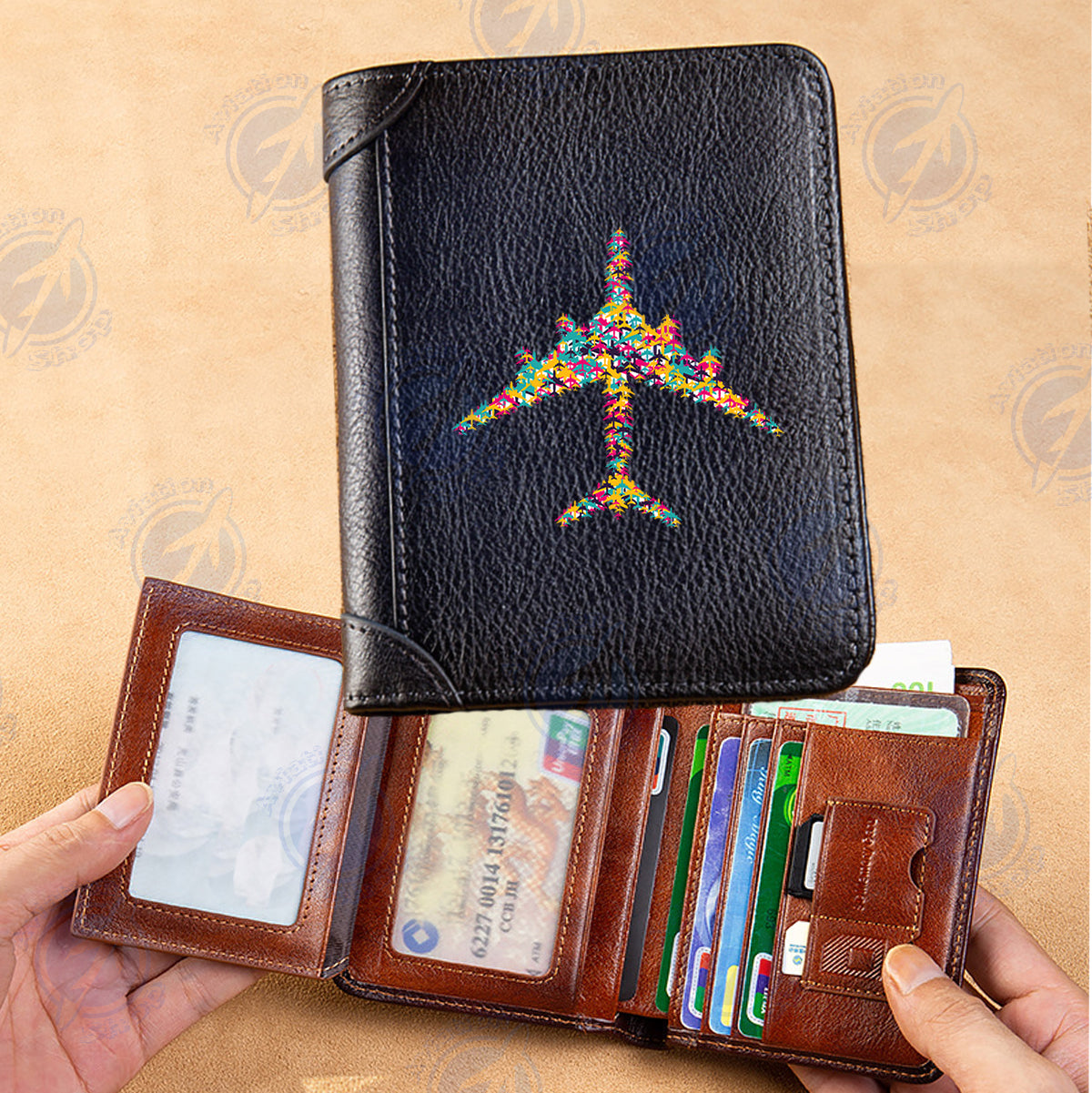 Colourful Airplane Designed Leather Wallets