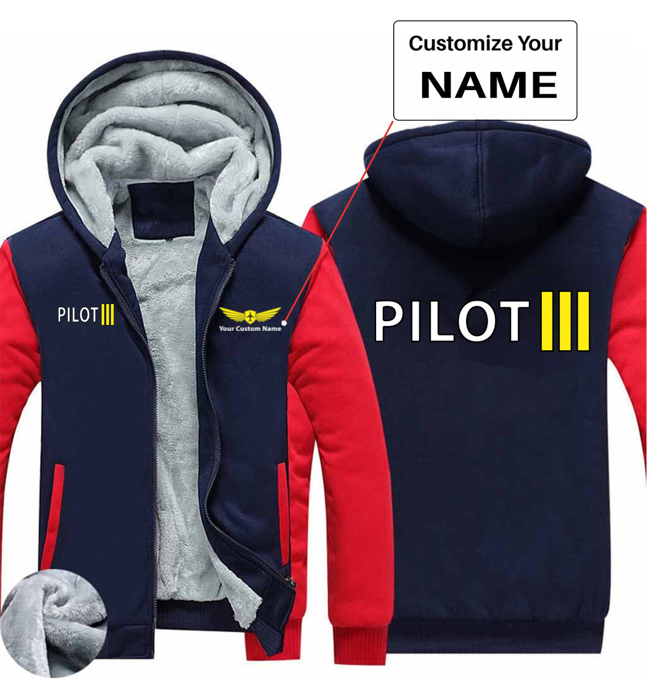 Pilot & Stripes (3 Lines) Designed Zipped Sweatshirts
