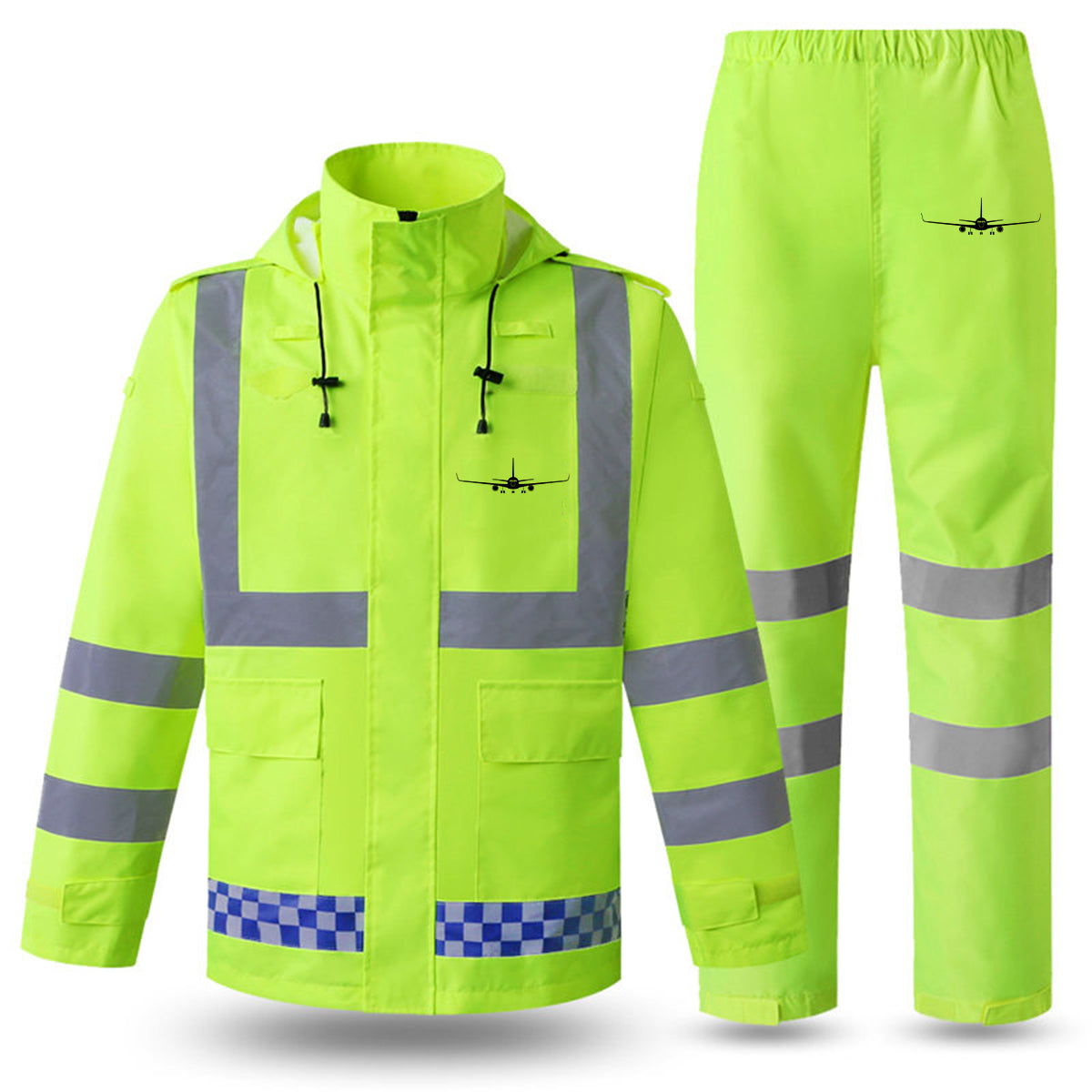 Boeing 767 Silhouette Designed Reflective Waterproof Rainsuit Set