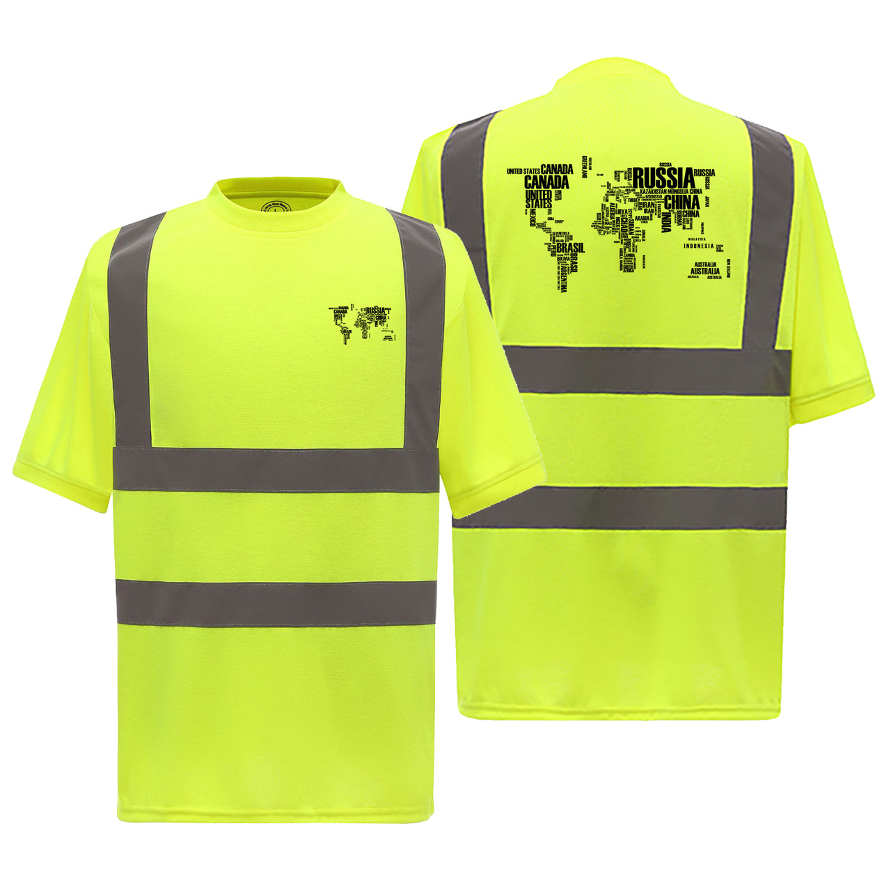 World Map (Text) Designed Reflective T-Shirts