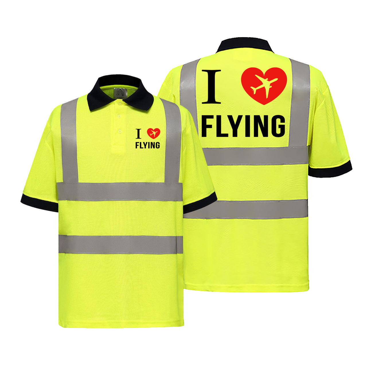 I Love Flying Designed Reflective Polo T-Shirts