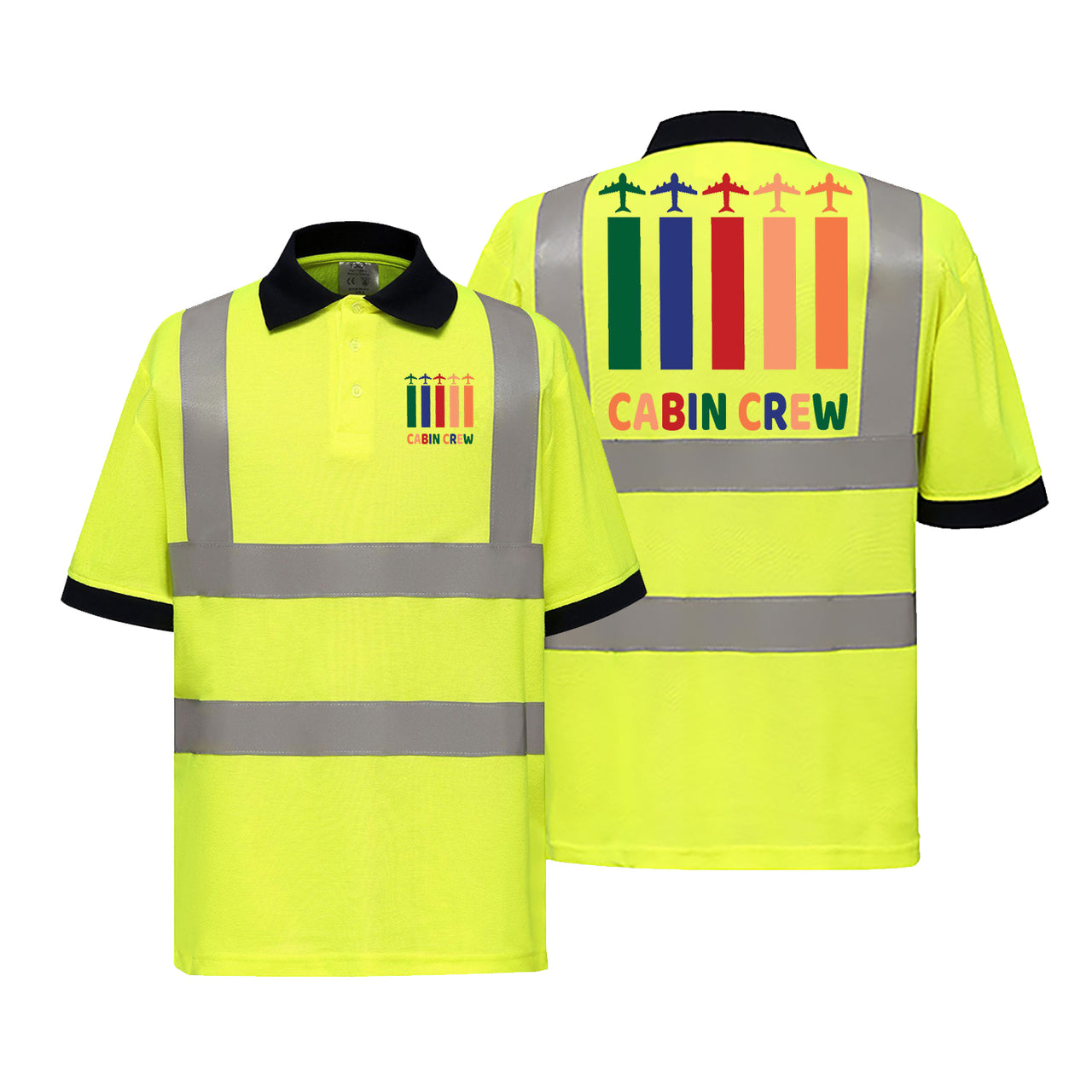 Colourful Cabin Crew Designed Reflective Polo T-Shirts