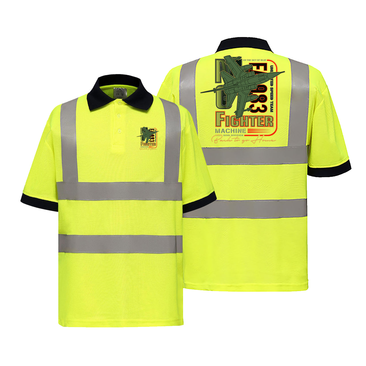 Fighter Machine Designed Reflective Polo T-Shirts