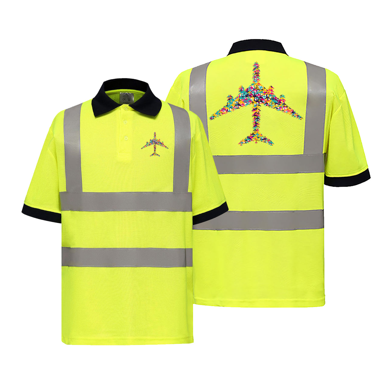 Colourful Airplane Designed Reflective Polo T-Shirts