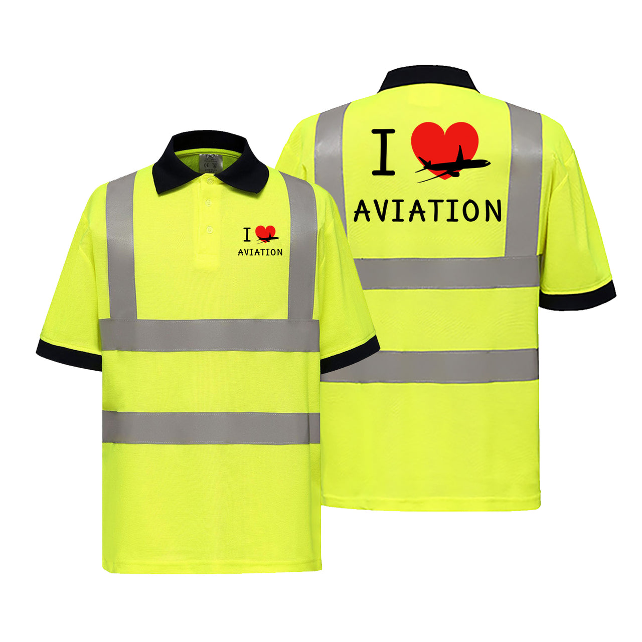 I Love Aviation Designed Reflective Polo T-Shirts