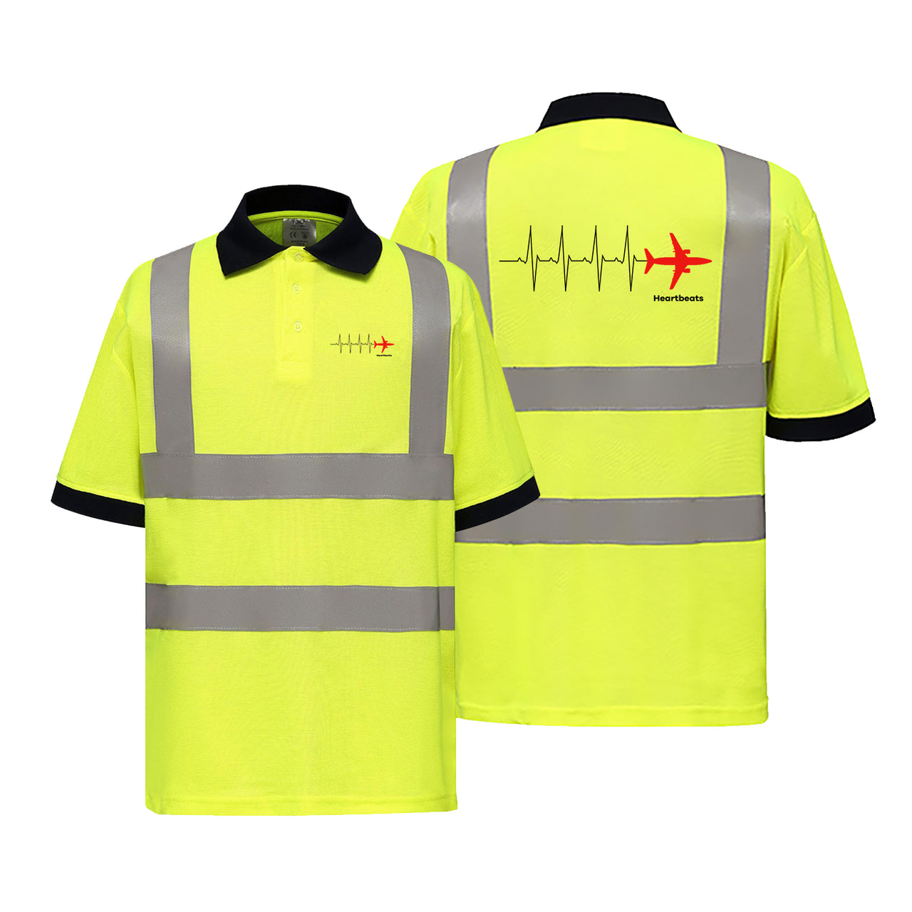 Aviation Heartbeats Designed Reflective Polo T-Shirts