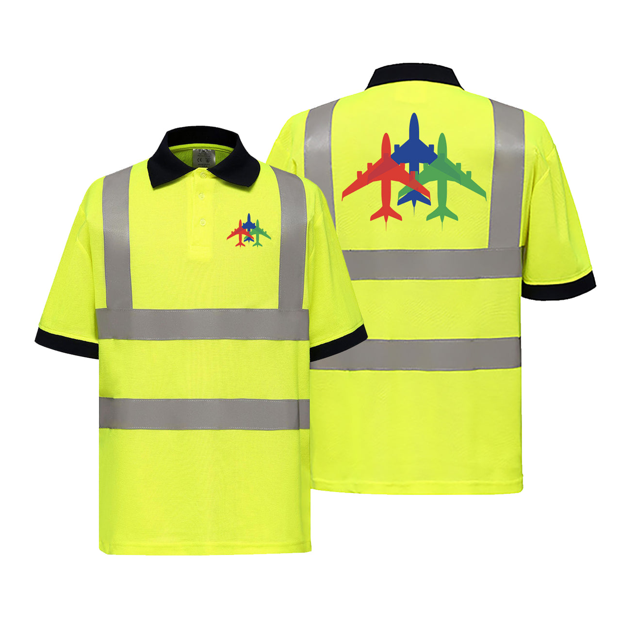 Colourful 3 Airplanes Designed Reflective Polo T-Shirts